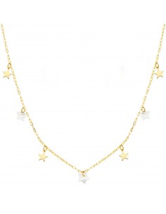 18K GARGANTILLA ORO AMARILLO ESTRELLAS LISAS Y NACAR 5.5 MM CADENA FORZADA 45CM