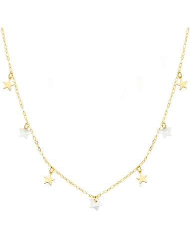 18K GARGANTILLA ORO AMARILLO ESTRELLAS LISAS Y NACAR 5.5 MM CADENA FORZADA 45CM