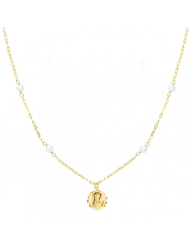 18K GARGANTILLA ORO AMARILLO VIRGEN NIÑA 8 MM PERLAS 3.5 MM CADENA FORZADA 40CM