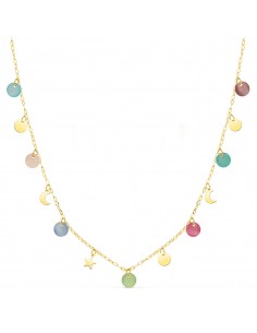 18K GARGANTILLA AMARILLO PLACA CHAPAS FORMAS 5 MM Y PIEDRAS 5 MM CADENA FORZADA 45CM