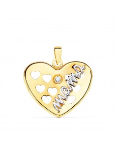 18K COLGANTE ORO BICOLOR CORAZON CON CORAZONES CALADOS Y CIRCONITA 20X16 MM