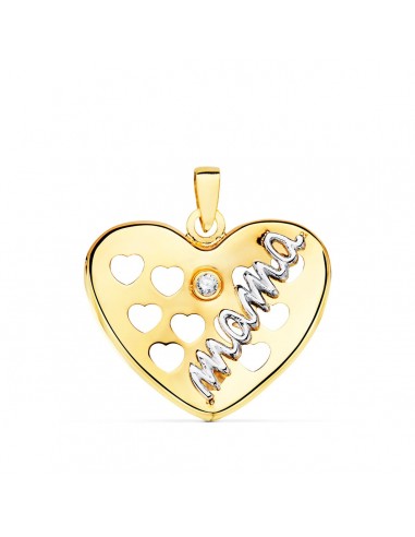 18K COLGANTE ORO BICOLOR CORAZON CON CORAZONES CALADOS Y CIRCONITA 20X16 MM