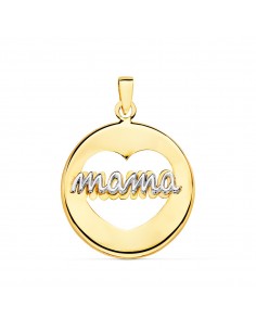 18K COLGANTE ORO BICOLOR REDONDO CORAZON CALADO 18 MM