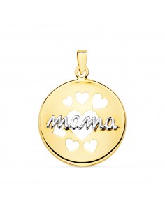 18K COLGANTE ORO BICOLOR REDONDO CON CORAZONES CALADOS 18 MM