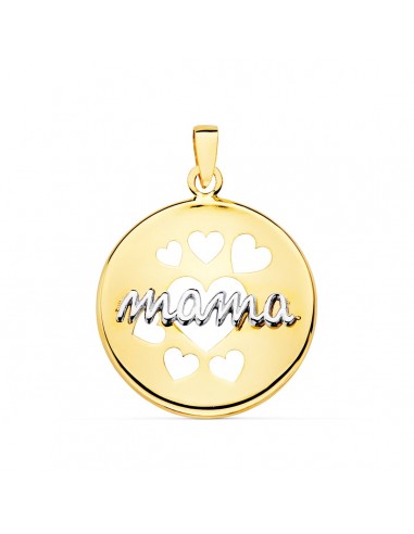 18K COLGANTE ORO BICOLOR REDONDO CON CORAZONES CALADOS 18 MM