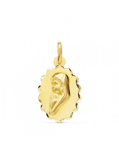 18K MEDALLA ORO AMARILLO VIRGEN NIÑA OVAL CON ARCOS TALLADOS. 16X12 MM