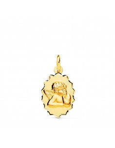 18K MEDALLA ORO AMARILLO ANGELITO BURLON OVAL ARCOS TALLADOS. 16X12 MM