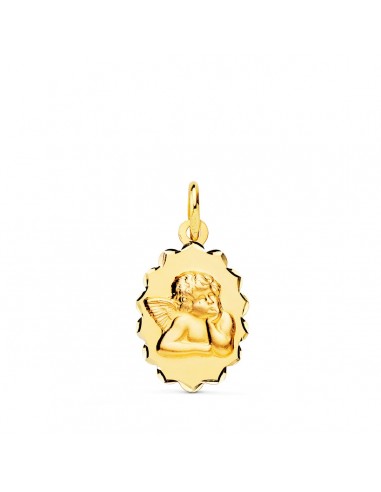 18K MEDALLA ORO AMARILLO ANGELITO BURLON OVAL ARCOS TALLADOS. 16X12 MM