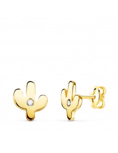 18K PENDIENTES ORO AMARILLO CACTUS MINI CON CIRCONITA 6X5 MM CIERRE PRESION