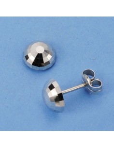 18K PENDIENTES ORO BLANCO MEDIA BOLA TALLADA. 6 MM.