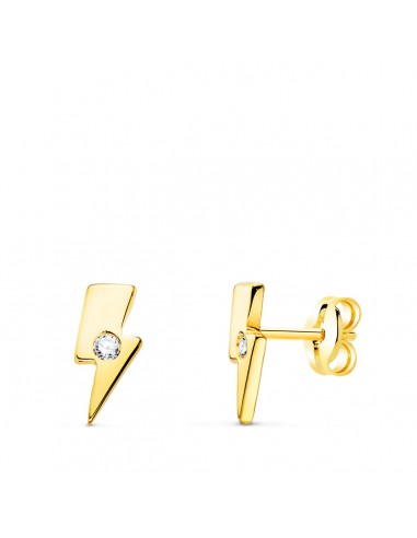 18K PENDIENTES ORO AMARILLO RAYO MINI CON CIRCONITA 6X3 MM CIERRE PRESION