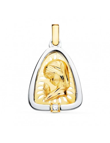18K MEDALLA ORO AMARILLO VIRGEN NIÑA ORO Y PLATA CIRCONITA 21X17 MM
