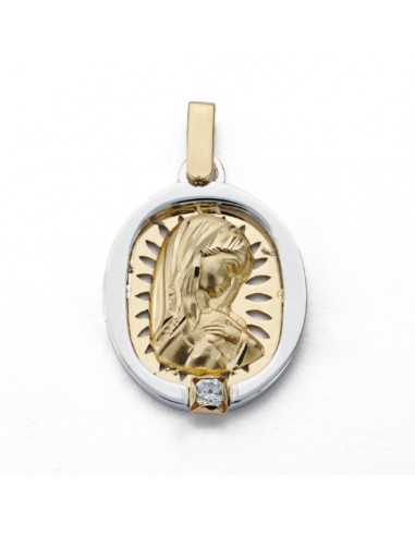 18K MEDALLA ORO AMARILLO VIRGEN NIÑA ORO BICOLOR CALADA CON CIRCONITA 24X17 MM