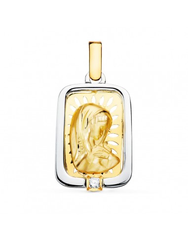18K MEDALLA ORO AMARILLO VIRGEN NIÑA ORO Y PLATA CIRCONITA 21X15 MM