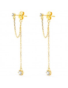 18K PENDIENTES CIRCONITAS CON DOBLE CADENA DE 3 CM. CIERRE PRESION