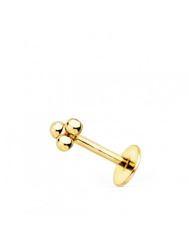 18K PIERCING OREJA ORO AMARILLO PIRAMIDE TRES BOLITAS 4X3.5 MM ( UNIDAD )