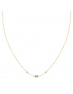 18K GARGANTILLA ORO AMARILLO COLGANTE AGUAMARINA 5X3MM CADENA FORZADA 42CM