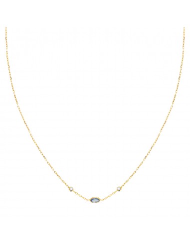 18K GARGANTILLA ORO AMARILLO COLGANTE AGUAMARINA 5X3MM CADENA FORZADA 42CM
