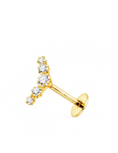 18K PIERCING OREJA ORO AMARILLO 5 CIRCONITA EN GARRAS 10X3 MM ( UNIDAD )