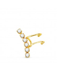 18K PENDIENTES EAR CUFF CARTILAGO OREJA ORO AMARILLO CIRCONITA 15 MM ALTO
