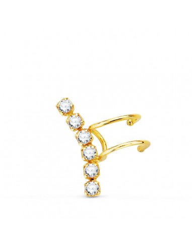 18K PENDIENTES EAR CUFF CARTILAGO OREJA ORO AMARILLO CIRCONITA 15 MM ALTO