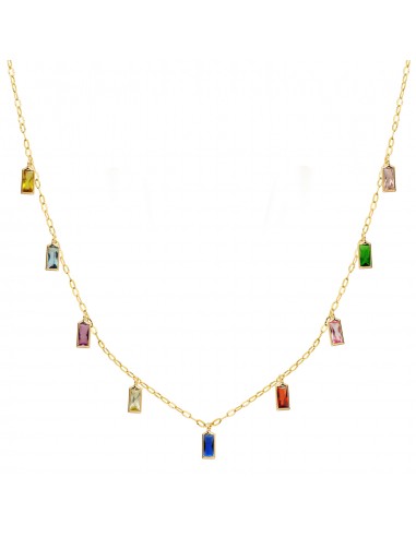 18K GARGANTILLA ORO AMARILLO Y COLGANTES DE CIRCONITA DE COLORES CADENA 42+3 CM