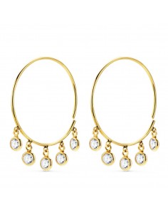 18K AROS ORO AMARILLO HILO DE 20 MM CON 5 COLGANTES CIRCONITA BLANCAS