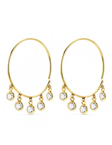 18K AROS ORO AMARILLO HILO DE 20 MM CON 5 COLGANTES CIRCONITA BLANCAS
