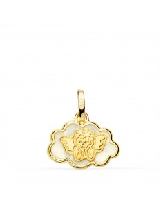 18K COLGANTE ORO AMARILLO ANGELITO BURLON NUBE NACAR 15X12 MM