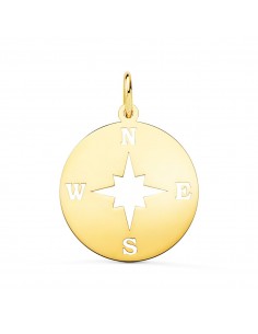 18K COLGANTE ORO AMARILLO ROSA DE LOS VIENTOS BRILLO Y CALADA 18 MM