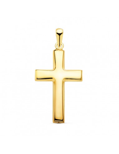 18K CRUZ ORO AMARILLO LISA PLANA HUECA EN BRILLO 25X16 MM