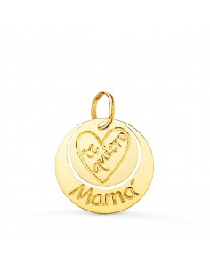 18K COLGANTE ORO AMARILLO REDONDO TE QUIERO MAMA CORAZON GRABADO. 14 MM