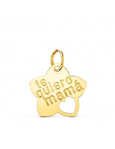 18K COLGANTE ORO AMARILLO FLOR TE QUIERO MAMA CON CORAZON CALADO 15X14 MM