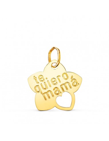 18K COLGANTE ORO AMARILLO FLOR TE QUIERO MAMA CON CORAZON CALADO 15X14 MM