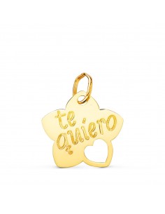 18K COLGANTE ORO AMARILLO TE QUIERO FLOR CON CORAZON CALADO 15X14 MM C. AMOR