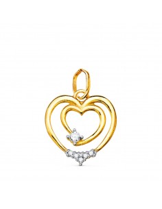 18K COLGANTE ORO BICOLOR DOBLE CORAZON CON CIRCONITA 15X14 MM C. AMOR