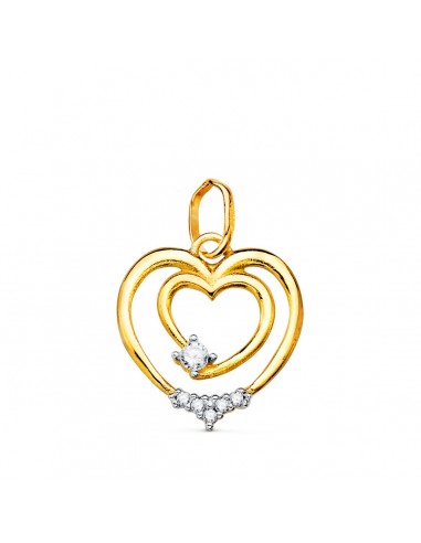 18K COLGANTE ORO BICOLOR DOBLE CORAZON CON CIRCONITA 15X14 MM C. AMOR