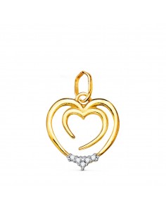 18K COLGANTE ORO BICOLOR DOBLE CORAZON CON CIRCONITA 15X14 MM C. AMOR