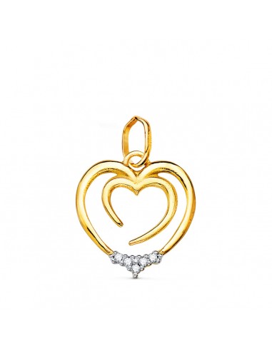 18K COLGANTE ORO BICOLOR DOBLE CORAZON CON CIRCONITA 15X14 MM C. AMOR