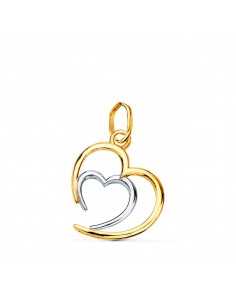 18K COLGANTE ORO BICOLOR DOBLE CORAZON EN BRILLO 14X13 MM C. AMOR