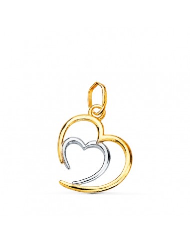 18K COLGANTE ORO BICOLOR DOBLE CORAZON EN BRILLO 14X13 MM C. AMOR