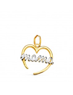 18K COLGANTE ORO BICOLOR CORAZON CON MAMA DE ORO BALNCO. 15X14 MM