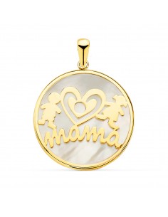 18K COLGANTE ORO AMARILLO MAMA NACAR NIÑO-NIÑA 20 MM