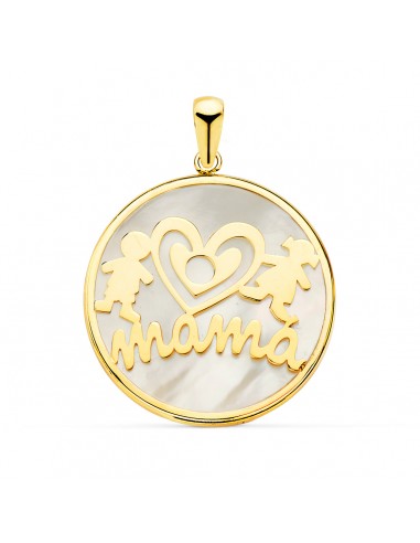 18K COLGANTE ORO AMARILLO MAMA NACAR NIÑO-NIÑA 20 MM