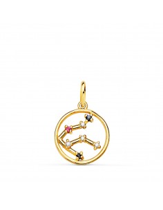 18K HOROSCOPO ORO AMARILLO ACUARIO CONSTELACIONES CIRCONITA 12 MM