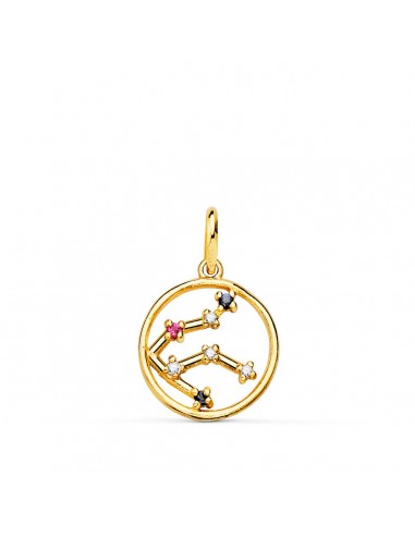 18K HOROSCOPO ORO AMARILLO ACUARIO CONSTELACIONES CIRCONITA 12 MM