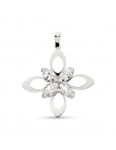 18K COLGANTE ORO BLANCO FLOR PIEDRAS. 32 X 29 MM. 1.95 GRS.