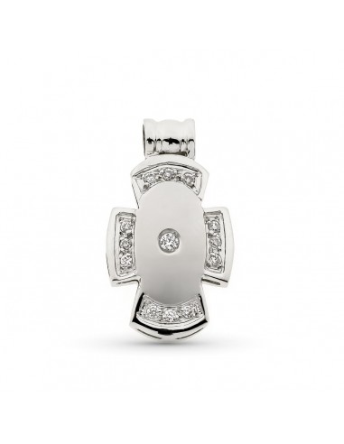 18K CRUZ HUECA ORO BLANCO CON CIRCONITA 21X12 MM