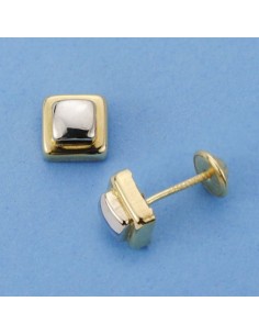 18K PENDIENTES ORO BICOLOR CUADRADO. 6 X 6 MM.