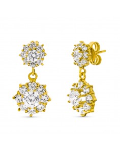 18K PENDIENTES ORO AMARILLO LARGOS DOS CUAJOS DE CIRCONITAS